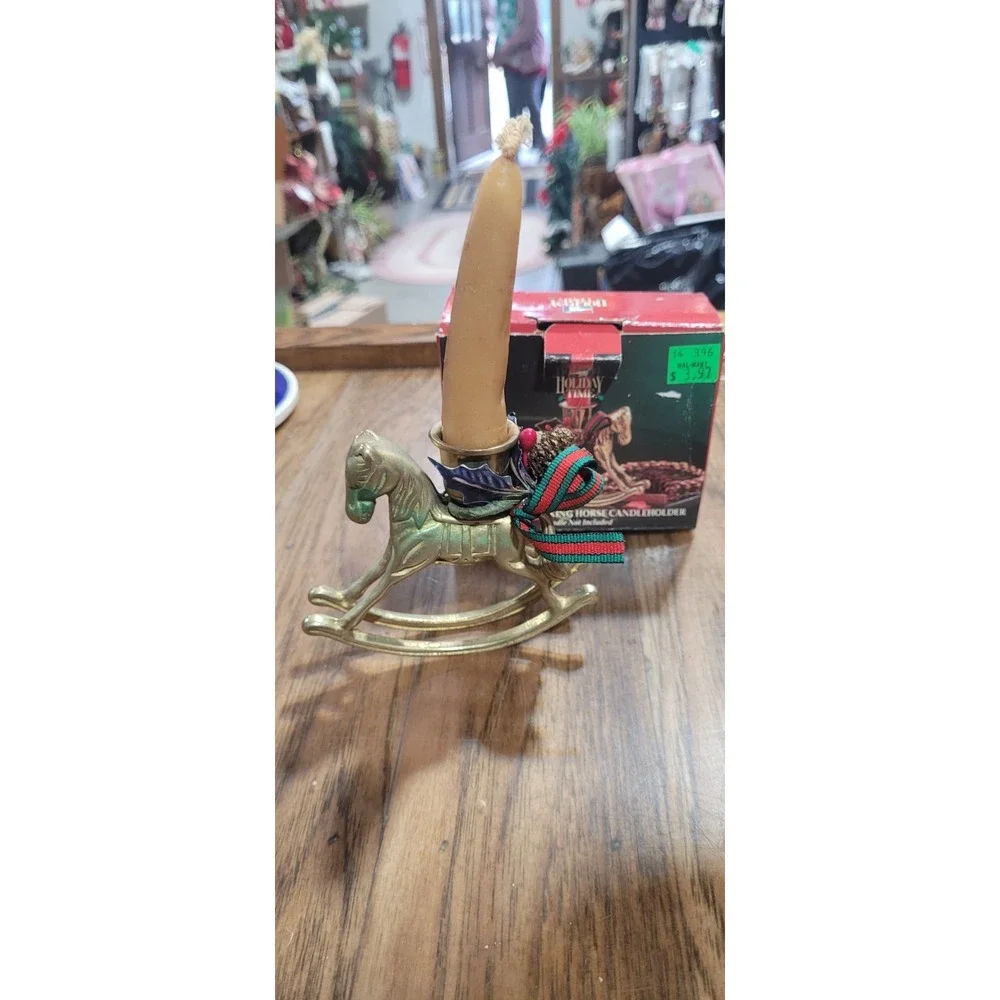 Vintage Solid Brass Rocking Horse Single Candlestick Holder About 4